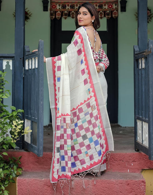 Vasthrlay Womens Printed Unstitched Light Green Saree