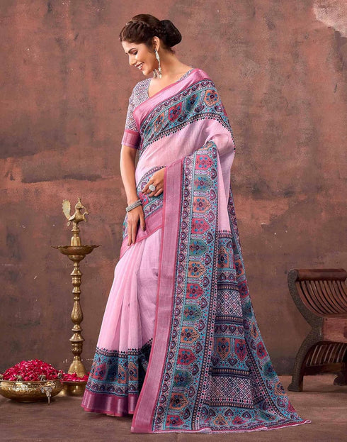 Vasthrlay Special Printed Unstitched Beige Saree
