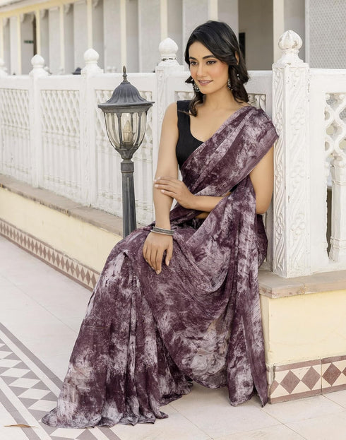 Vasthrlay Georgette Printed Unstitched Dusty Pink Saree