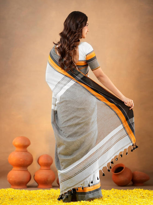 Vasthrlay Handloom Unstitched White Ethnic Wear