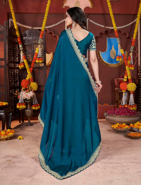 Vasthrlay Striped Bollywood Chiffon Unstitched