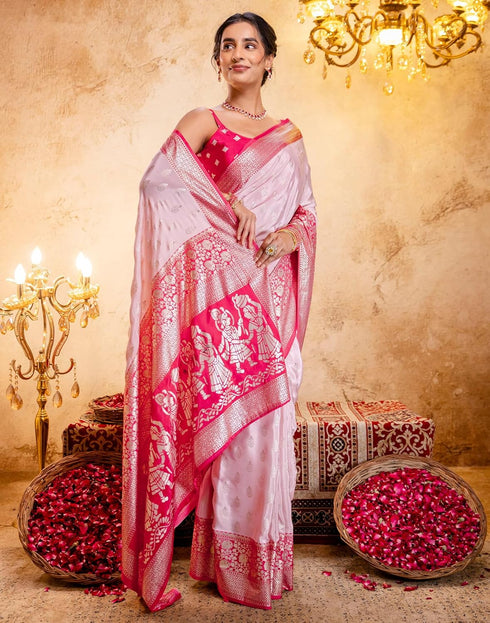 Vasthrlay Womens Printed Unstitched Light Green Saree