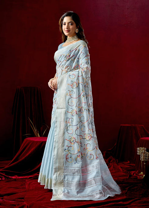 Vasthrlay Grey Embroidery Saree