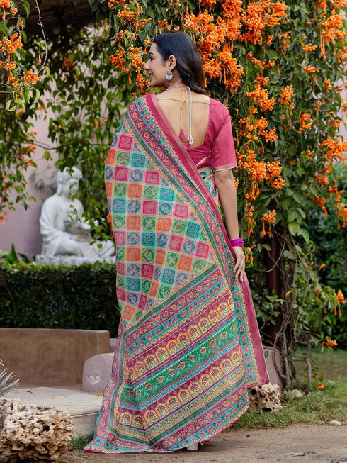 Vasthrlay Womens Printed Unstitched Multicolor Saree