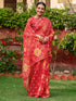 Vasthrlay Bandhani Printed Coral Red Saree With Unstitched Blouse Piece