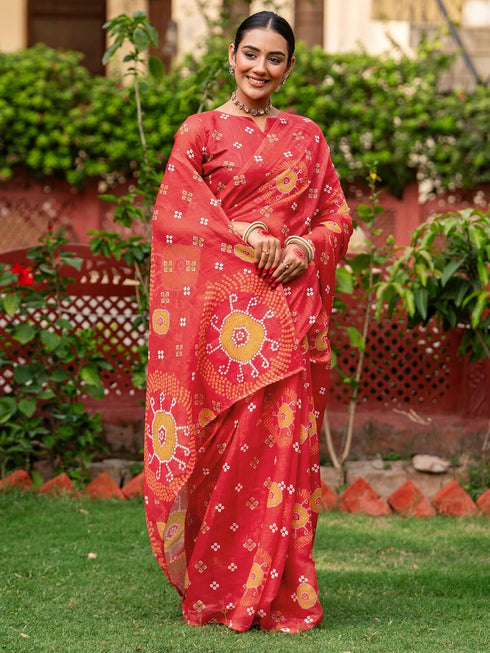 Vasthrlay Bandhani Printed Unstitched Peach Saree