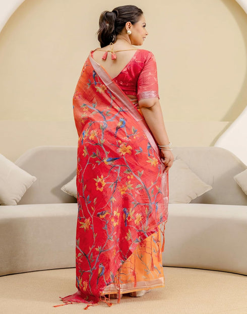 Vasthrlay Womens Printed Unstitched Off White Saree