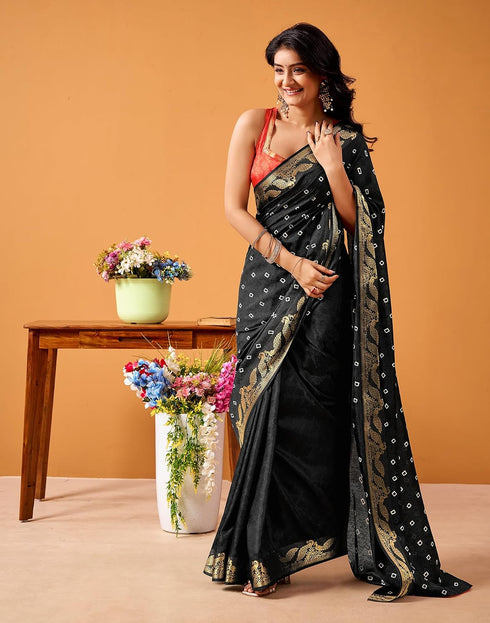 Vasthrlay Weaving Printed Maroon Saree With Unstitched Blouse Piece
