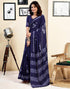 Vasthrlay Womens Printed Navy Blue Saree With Unstitched Blouse Piece