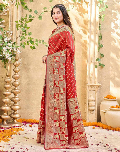 Vasthrlay Womens Weaving Unstitched Red Saree