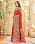 Vasthrlay Womens Weaving Red | Golden Saree With Unstitched Blouse Piece