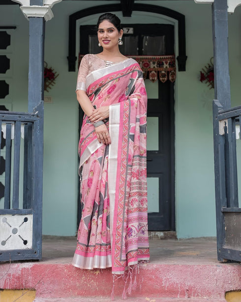 Vasthrlay Floral Printed Tassels Saree