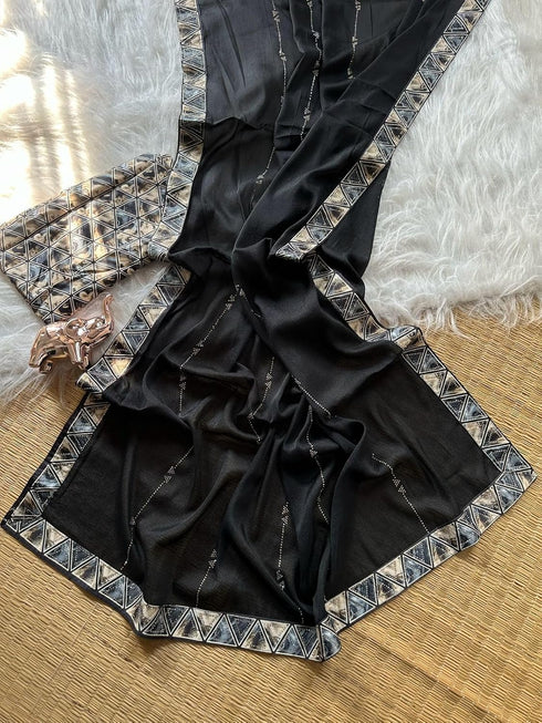 Vasthrlay Vichitra Embroidery Brown Black