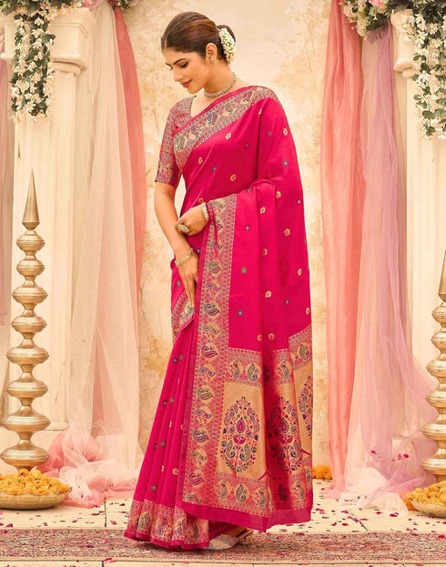 Vasthrlay Weaving Paithani Unstitched Pink Saree
