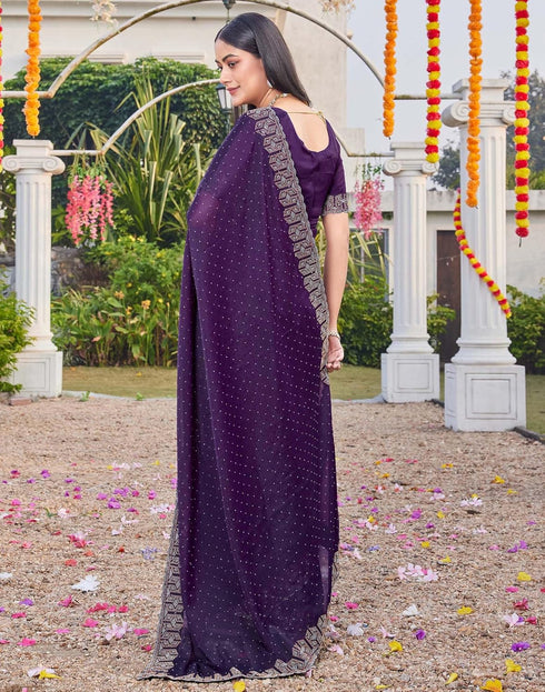 Vasthrlay Georgette Scalloped Unstitched Red Saree