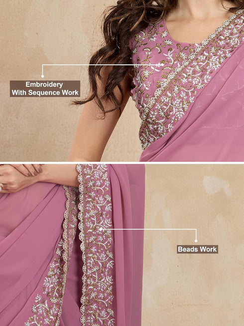 Vasthrlay Georgette Lakhanvi Embroidery Pink Ethnic Wear