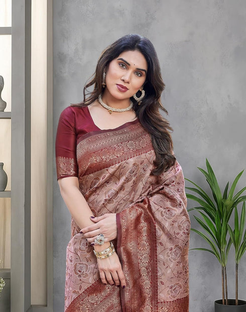 Vasthrlay Banarasi Kanjivaram Az Ys Kishori Maroon Ethnic Wear
