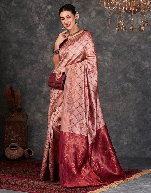 Vasthrlay Banarasi Kanjeevaram Unstitched Beige Saree