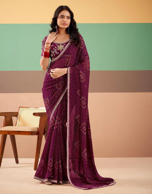 Vasthrlay Georgette Embroidery Unstitched Dark Green Saree