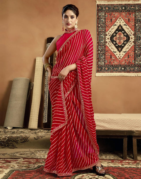 Vasthrlay Georgette Embroidery Unstitched Pink Saree