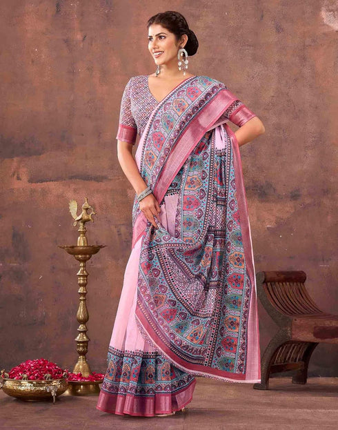Vasthrlay Special Printed Unstitched Beige Saree