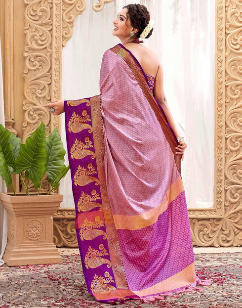 Vasthrlay Banarasi Jacquard Unstitched Mustard Saree