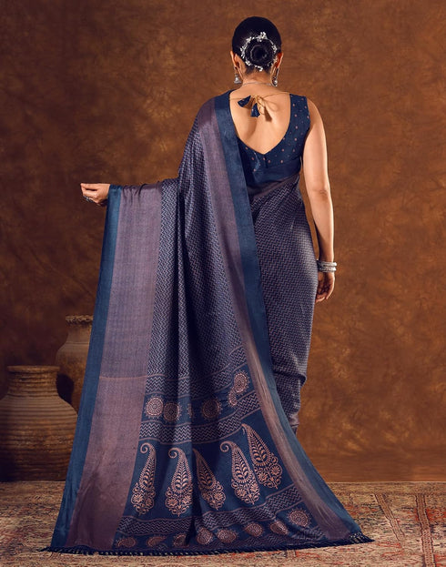 Vasthrlay Womens Printed Unstitched Brown Saree