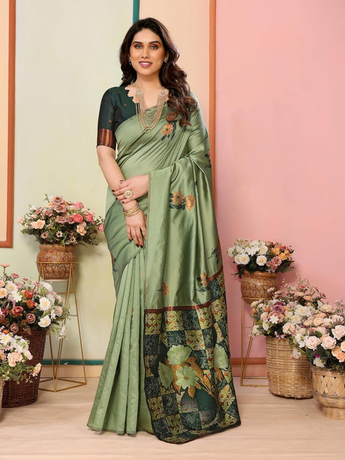 VasthrlayKanjivaram Banarasi Unstitched Mustard Free Ethnic Wear