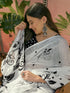 Vasthrlay Womens Printed Unstitched White Saree