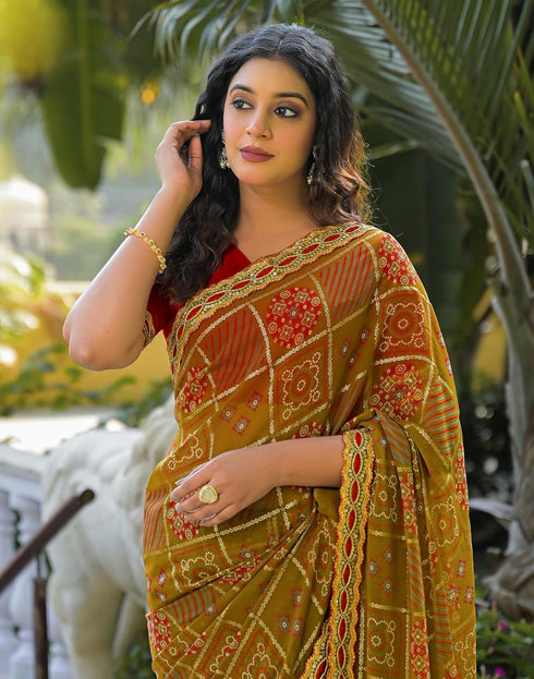 Vasthrlay Bandhani Embroidery Unstitched Dusty Pink Saree