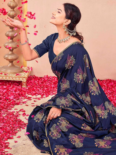 Vasthrlay Vichitra Printed Unstitched Maroon Saree