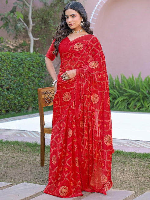 Vasthrlay Chiffon Printed Unstitched Teal Saree