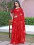 Vasthrlay Chiffon Printed Red Saree With Unstitched Blouse Piece