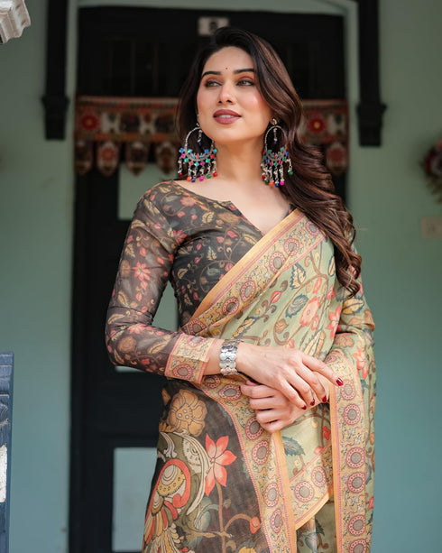 Vasthrlay Handloom Tassels Botanical Saree