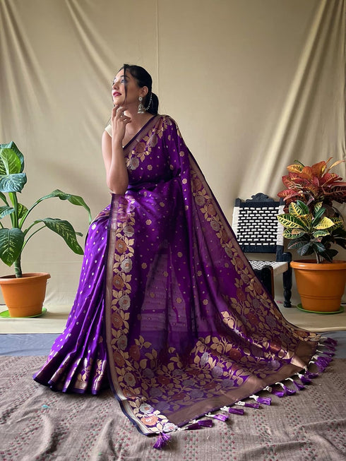 Vasthrlay Kanjivaram Banarasi Jacquard Unstitched Saree
