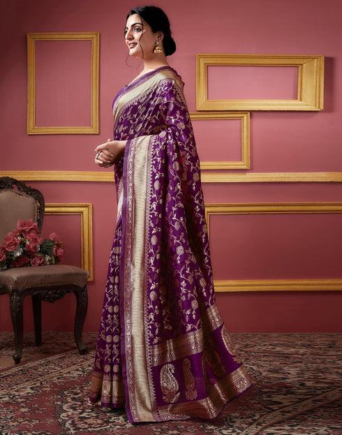Vasthrlay Banarasi Jacquard Unstitched Yellow Saree