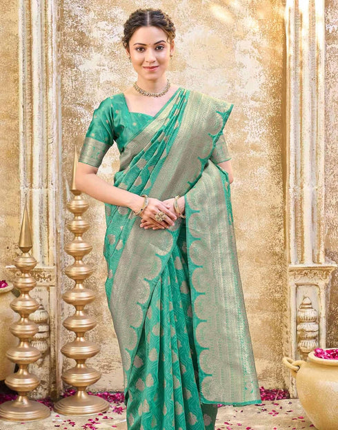 Vasthrlay Womens Weaving Unstitched Light Green Saree