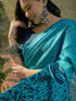 Vasthrlay Womens Printed Teal Blue Saree With Unstitched Blouse Piece