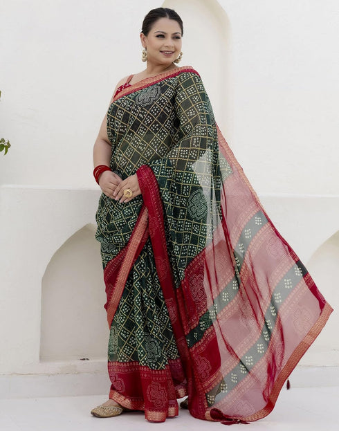 Vasthrlay Chiffon Bandhani Unstitched Pink Saree