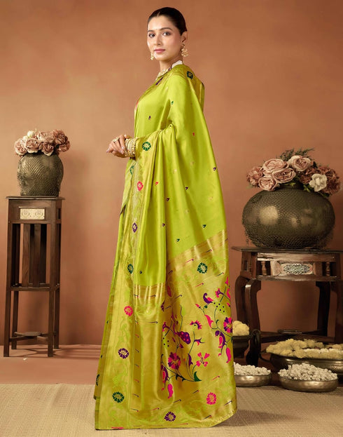 Vasthrlay Womens Paithani Unstitched Dark Green Saree