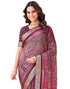 Vasthrlay Georgette Printed Wine Saree With Unstitched Blouse Piece