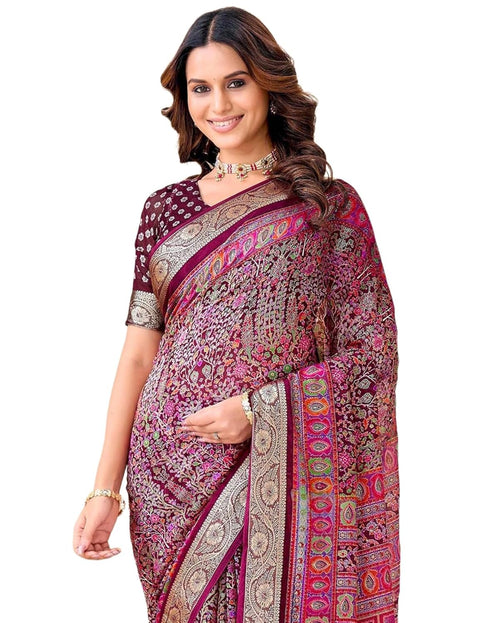 Vasthrlay Georgette Printed Unstitched Red Saree