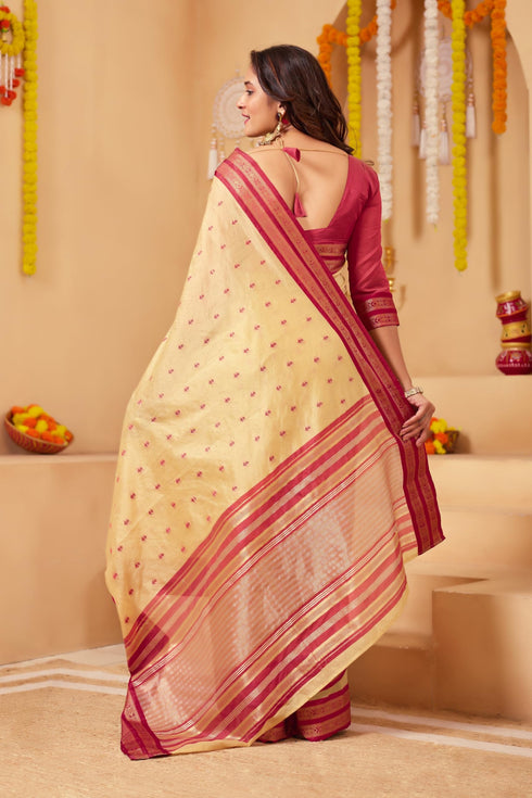 Vasthrlay Orange Jacquard Unstitched Saree