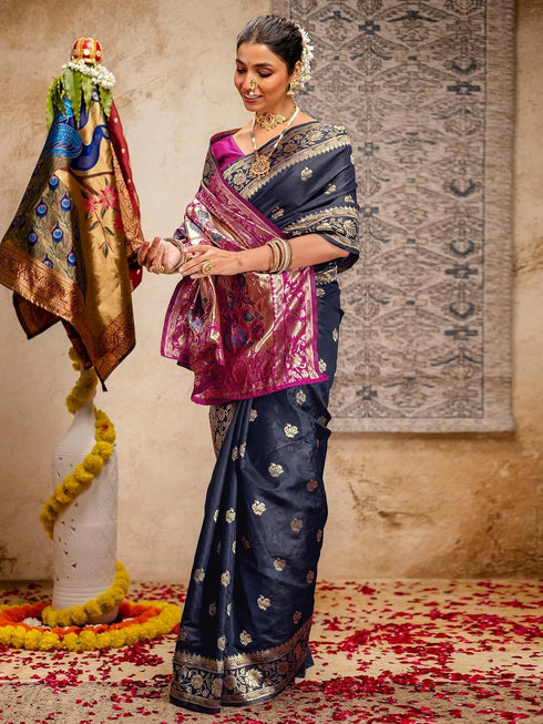 Vasthrlay Weaving Paithani Unstitched Maroon Saree
