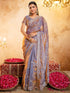 Vasthrlay Scalloped Embroidery Unstitched Light Green Saree