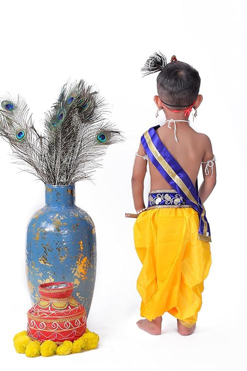Raj Fancy Dresses Krishna Dress for Kids, Baby Krishna Dress for Janmashtami with Krishna Mukut