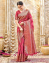 Vasthrlay Womens Weaving Pink | Gold Saree With Unstitched Blouse Piece