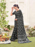 Vasthrlay Womens Printed Black Saree With Unstitched Blouse Piece