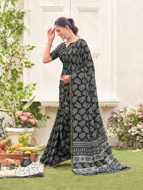 Vasthrlay Womens Printed Unstitched Sage Green Saree