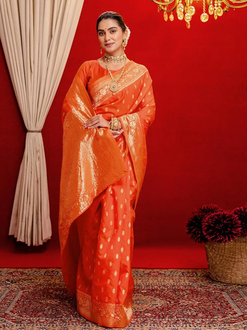 Vasthrlay Womens Banarasi Jacquard Sky Blue Saree